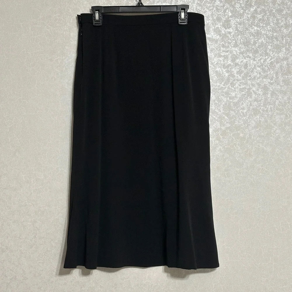 Doncaster Collection Silk Blend A-Line Midi Skirt Black Neutral Minimalist Sz 12